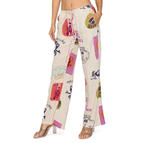 UO Amelie Printed Linen Pant - Picture 2 of 10